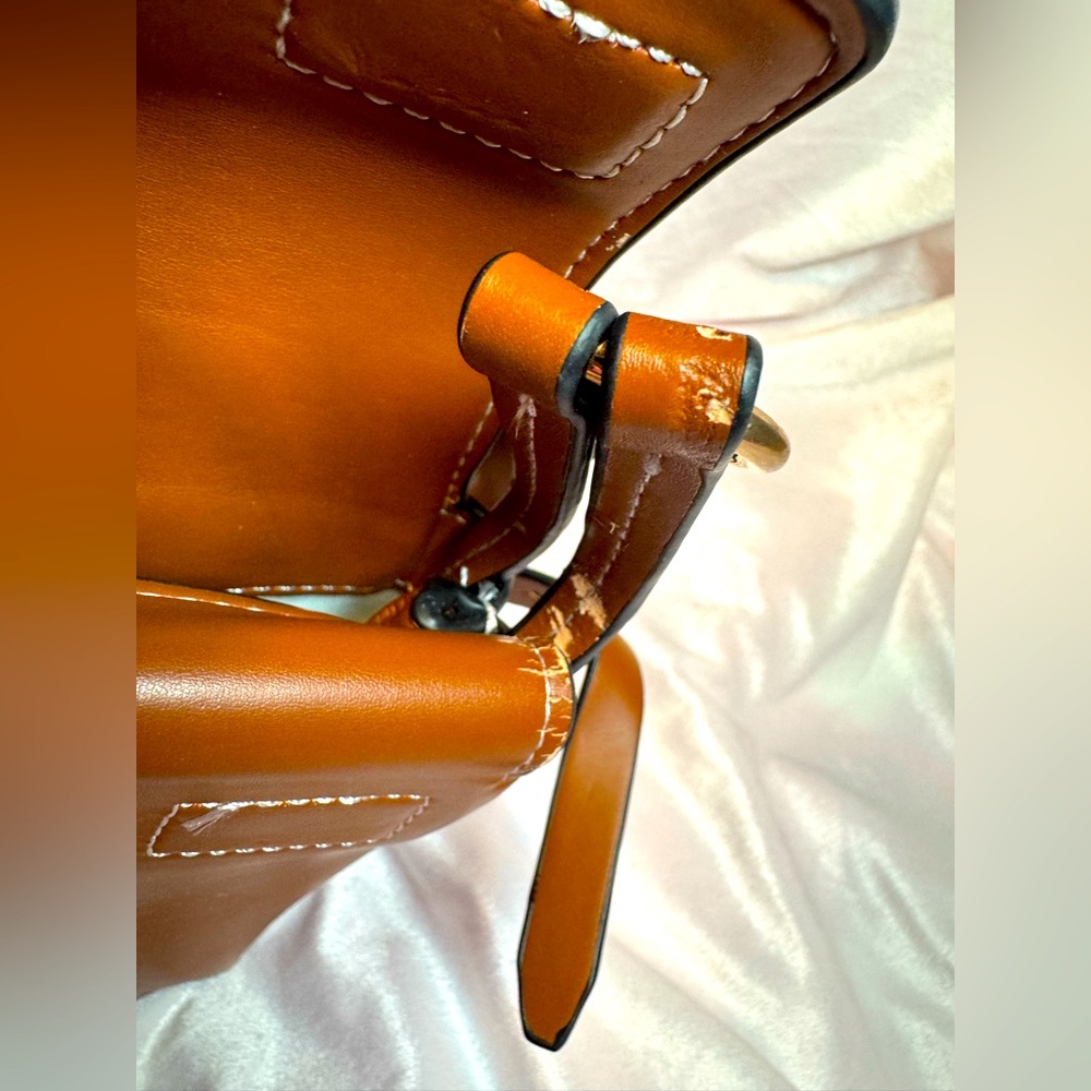 Tory Burch Crossbody Miller Bag Aged Camello Leather Logo Flap Discontinued Rare - Picture 9 of 13